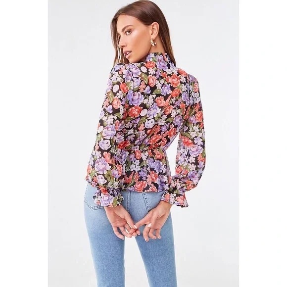 Forever 21 Floral Chiffon Peplum Blouse - Picture 5 of 9